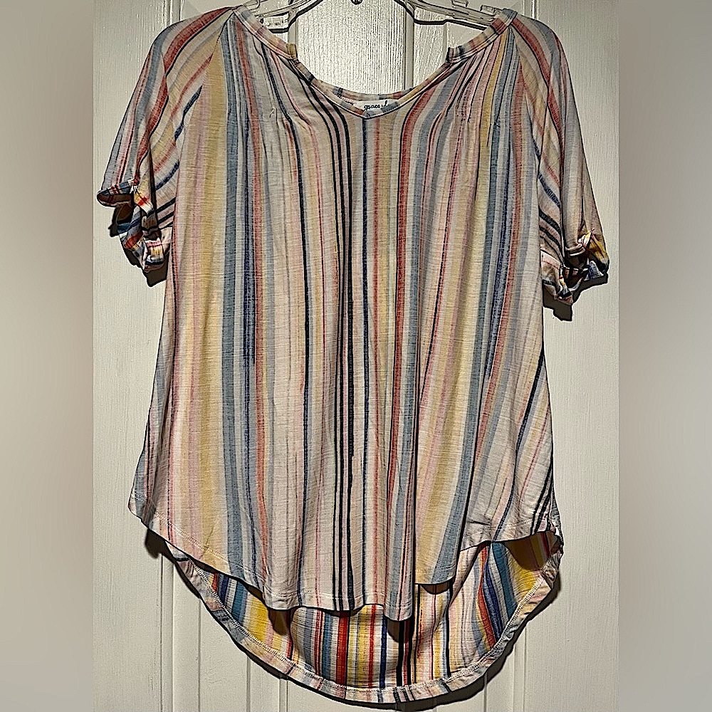 Grace & Lace Tee Shirt | Size Small | Multi-Color/White Stripes | New with tags
